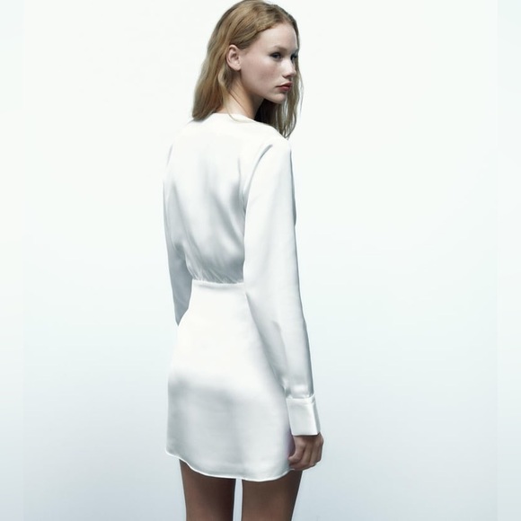 Zara White Wrap Front Satin Effect Dress - Picture 13 of 16